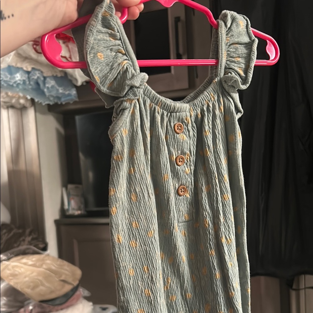 Adorable Green Romper with Yellow lemons